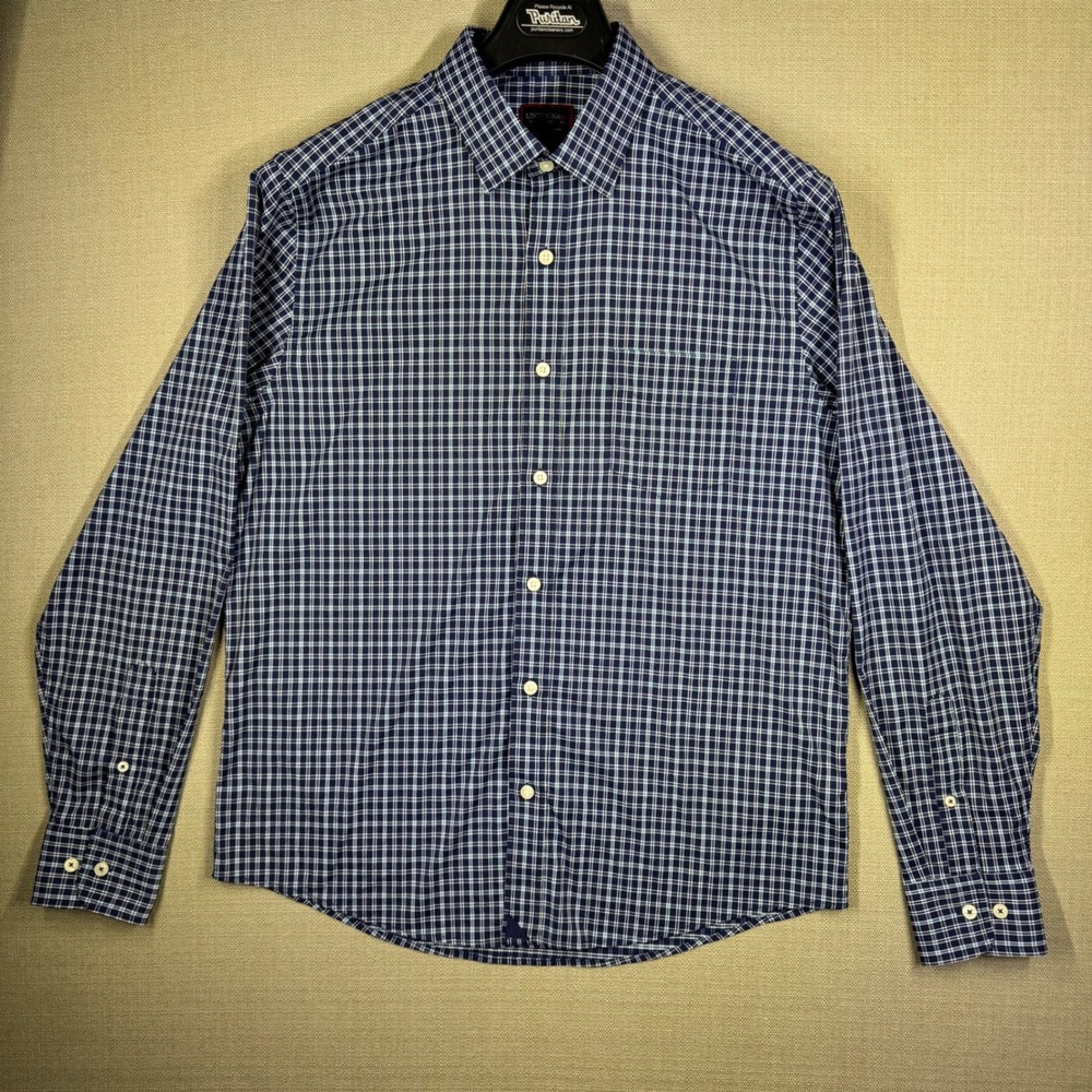 UNTUCKit Mens Vinden Slim Fit Plaid Performance Shirt Large Blue